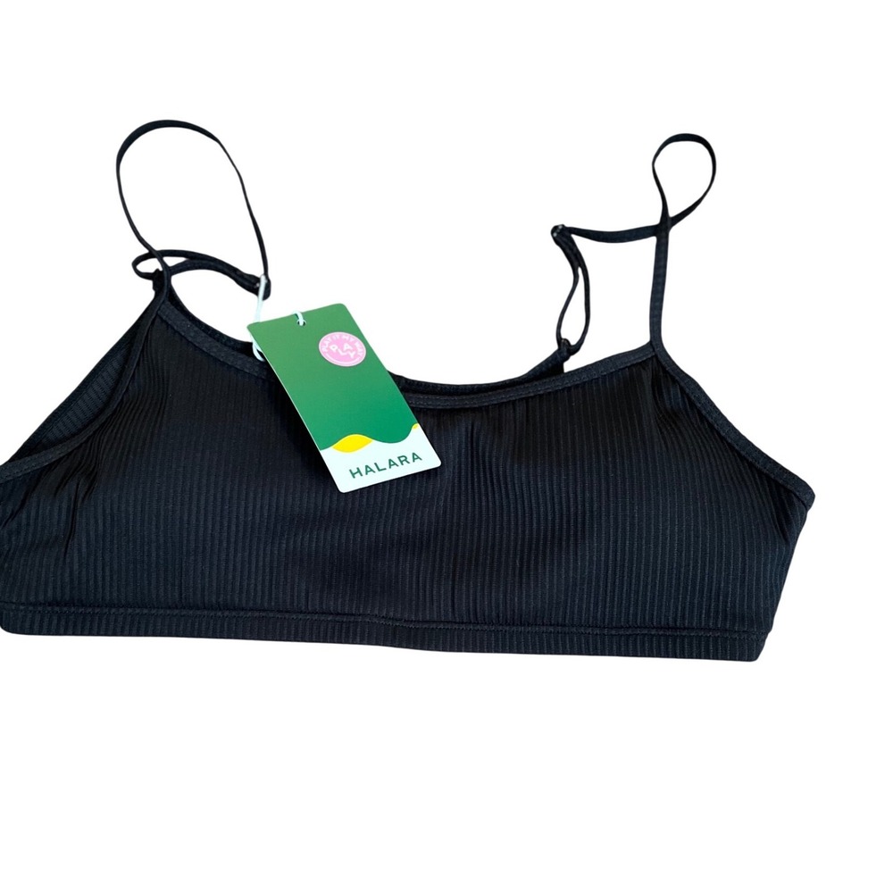 Halara Black Ribbed Spaghetti Strap‎ Bikini Bathing Suit Top  Size L NWT